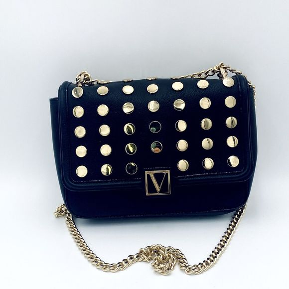 Victorias Secret Small Purse Black Gold Dot Stud Chain Crossbody Shoulder Purse - Picture 1 of 12